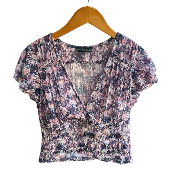 HOUSE OF HARLOW 1960 Faux Wrap Short Sleeve Shimmer Crop Top Size S - Picture 1 of 10